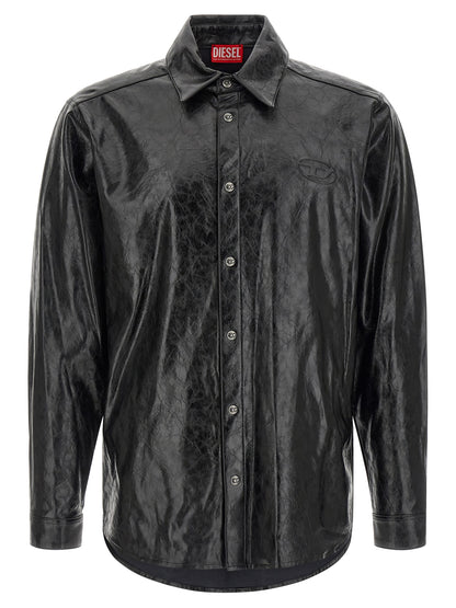 Shirt by Diesel for men in leather & viscose black showcases a sublime silhouette, artfully detailed with a sublime and for a sophisticated, sublime finish.
