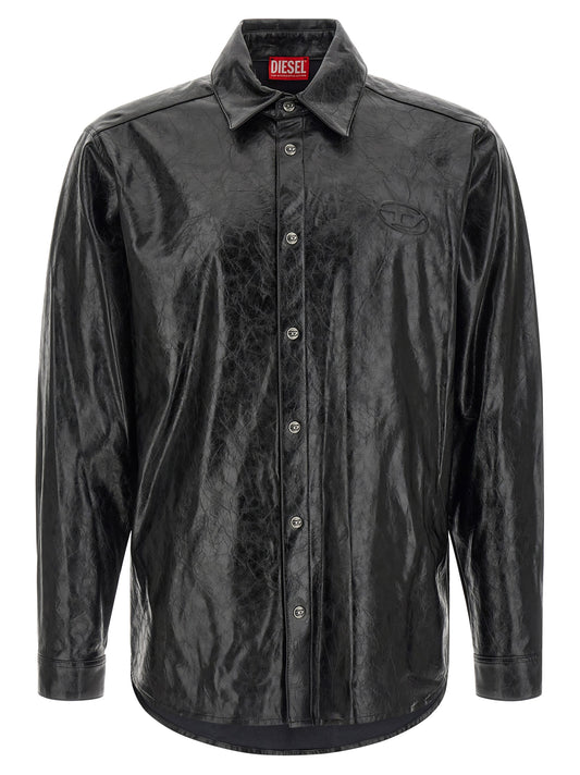 Shirt by Diesel for men in leather & viscose black showcases a sublime silhouette, artfully detailed with a sublime and for a sophisticated, sublime finish.