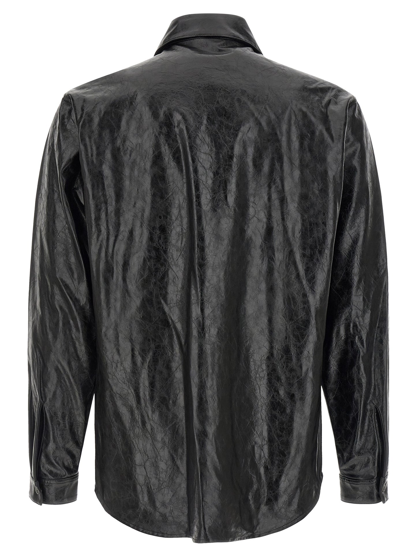 Shirt by Diesel for men in leather & viscose black presents a discerning silhouette, showcasing a sophisticated and for a truly discerning finish.