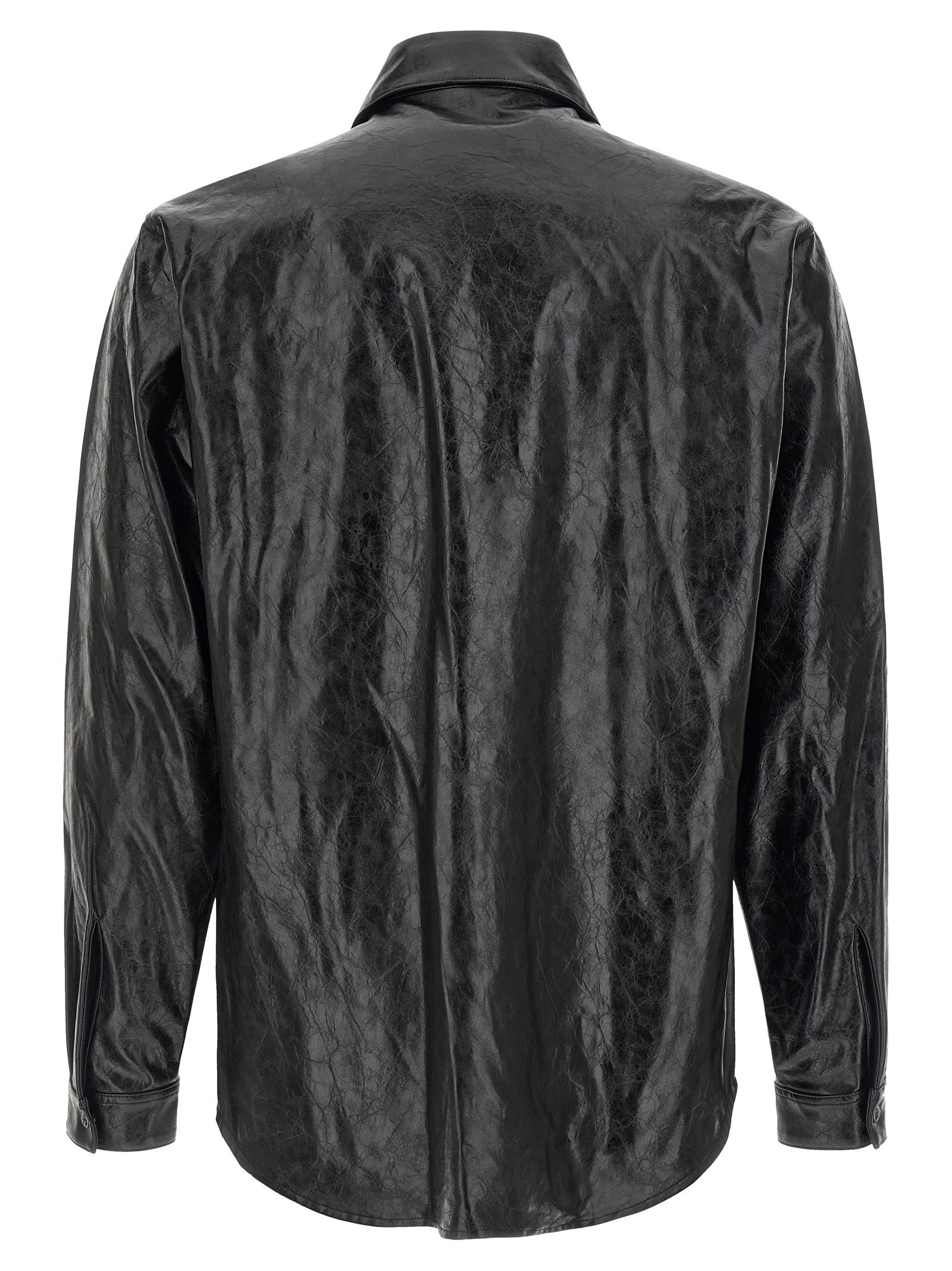 Shirt by Diesel for men in leather & viscose black presents a discerning silhouette, showcasing a sophisticated and for a truly discerning finish.