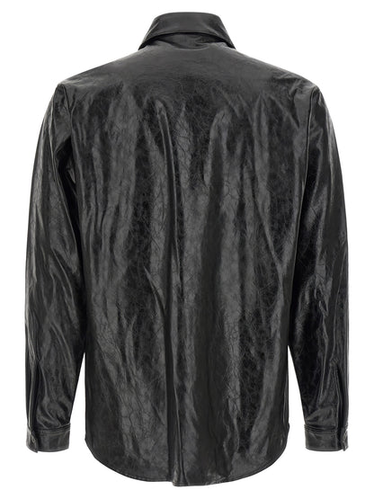 Shirt by Diesel for men in leather & viscose black presents a discerning silhouette, showcasing a sophisticated and for a truly discerning finish.