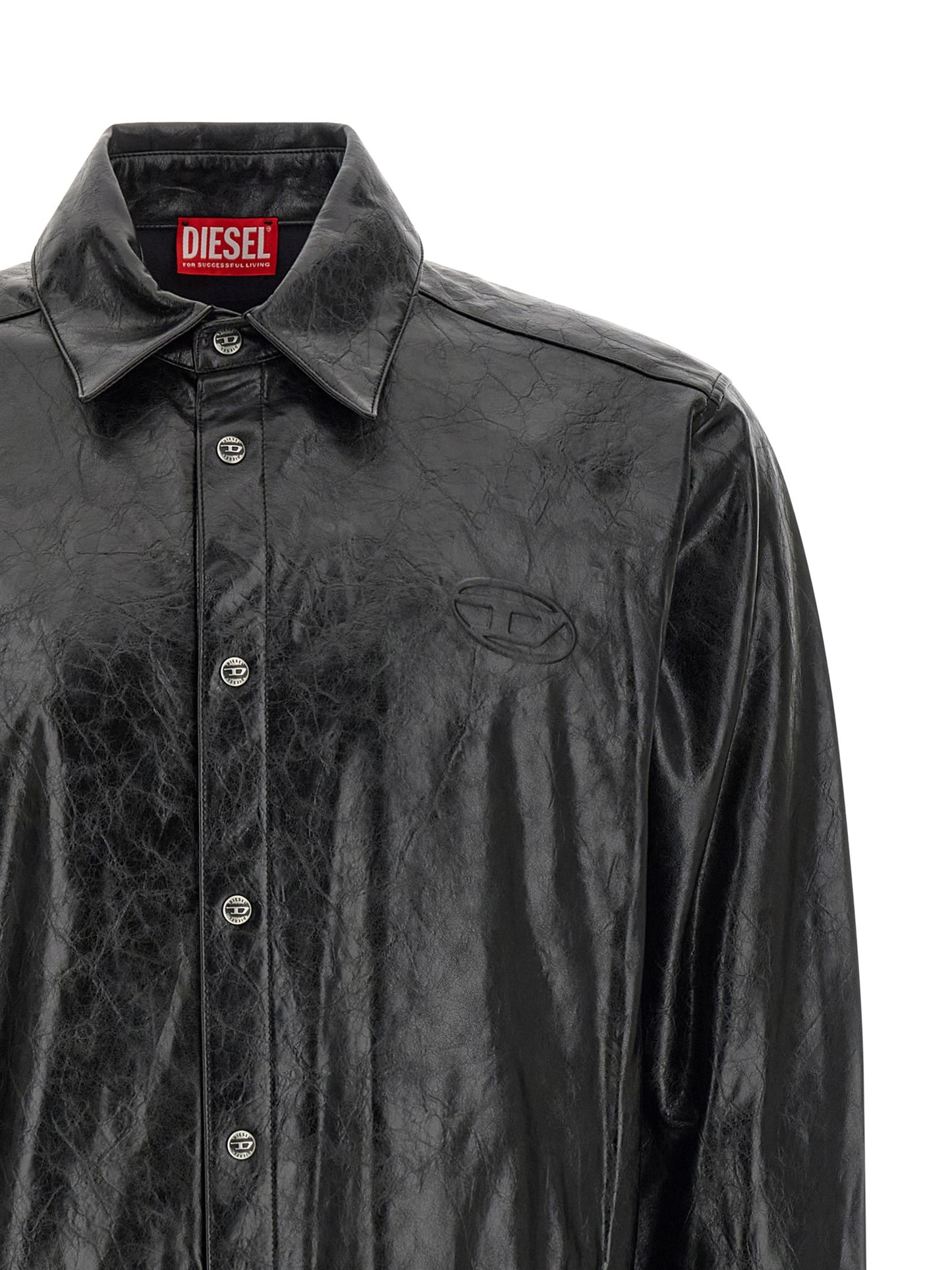Shirt by Diesel for men in leather & viscose black showcases a sleek silhouette, elegantly detailed with a sleek and for a sleek finish.