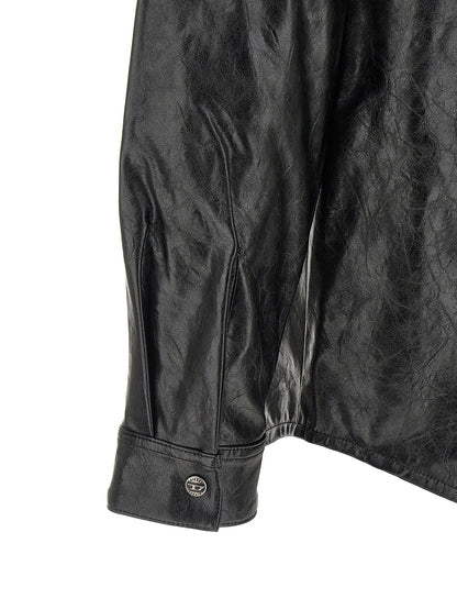 Shirt by Diesel for men in leather & viscose black features an architectural silhouette with a refined and elegant for a architectural look.