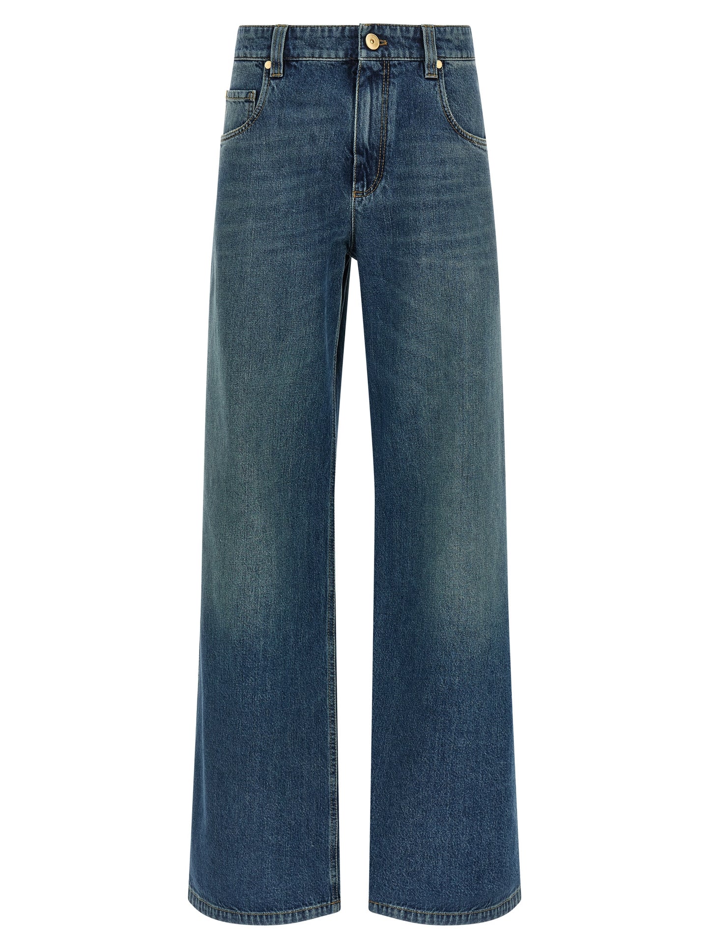 Jeans by Brunello Cucinelli for women in cotton denim blue presents a refined pantology silhouette, artfully defined by a refined pantology straight-leg, relaxed-fit & wide, long, and a sophisticated .