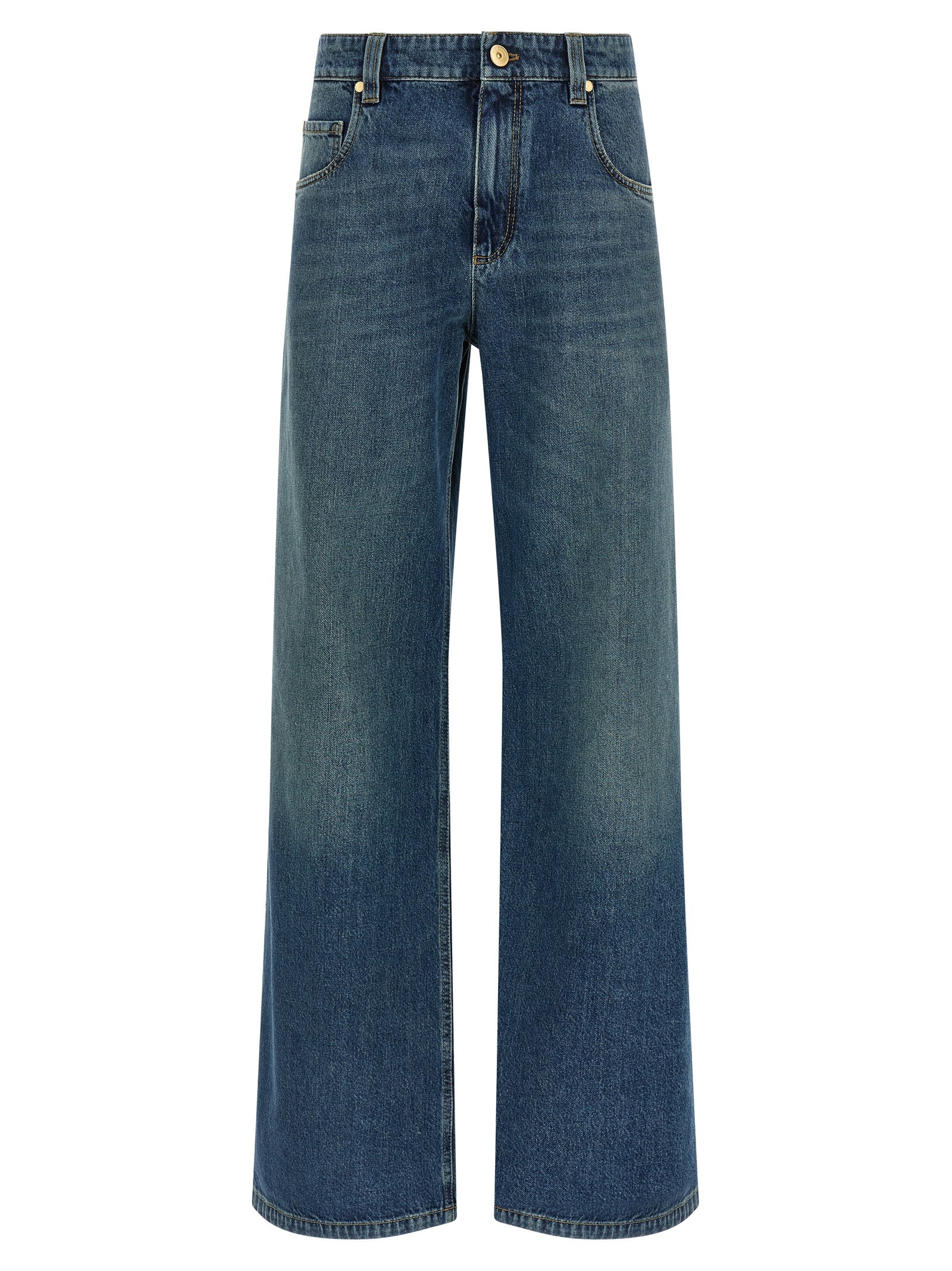 Jeans by Brunello Cucinelli for women in cotton denim blue presents a refined pantology silhouette, artfully defined by a refined pantology straight-leg, relaxed-fit & wide, long, and a sophisticated .