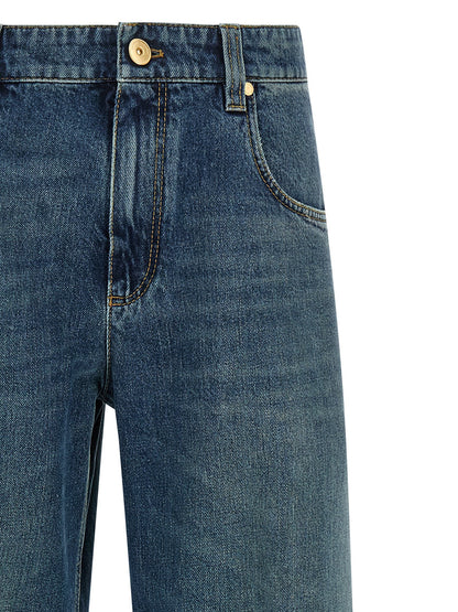 Jeans by Brunello Cucinelli for women in cotton denim blue features an sartorial straight-leg, relaxed-fit & wide and long with a cut for a sartorial finish.