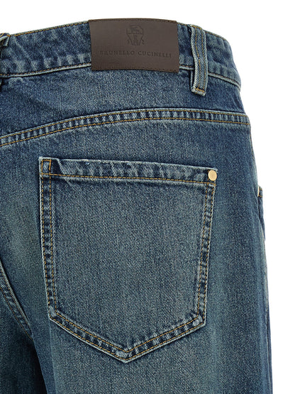 Jeans by Brunello Cucinelli for women in cotton denim blue features an sophisticated and straight-leg, relaxed-fit & wide with a precise long, creating a sophisticated and sophisticated silhouette.