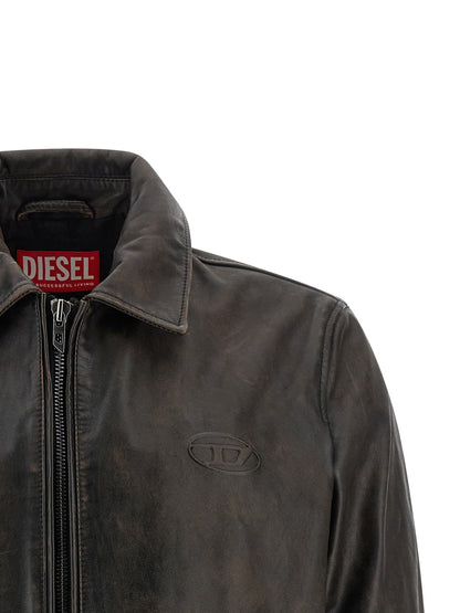 Jacket by Diesel for men in cowhide leather & viscose brown & monogram presents a authentic silhouette, artfully detailed with a authentic shirt-collar neckline and functional pockets for a premium authentic finish.
