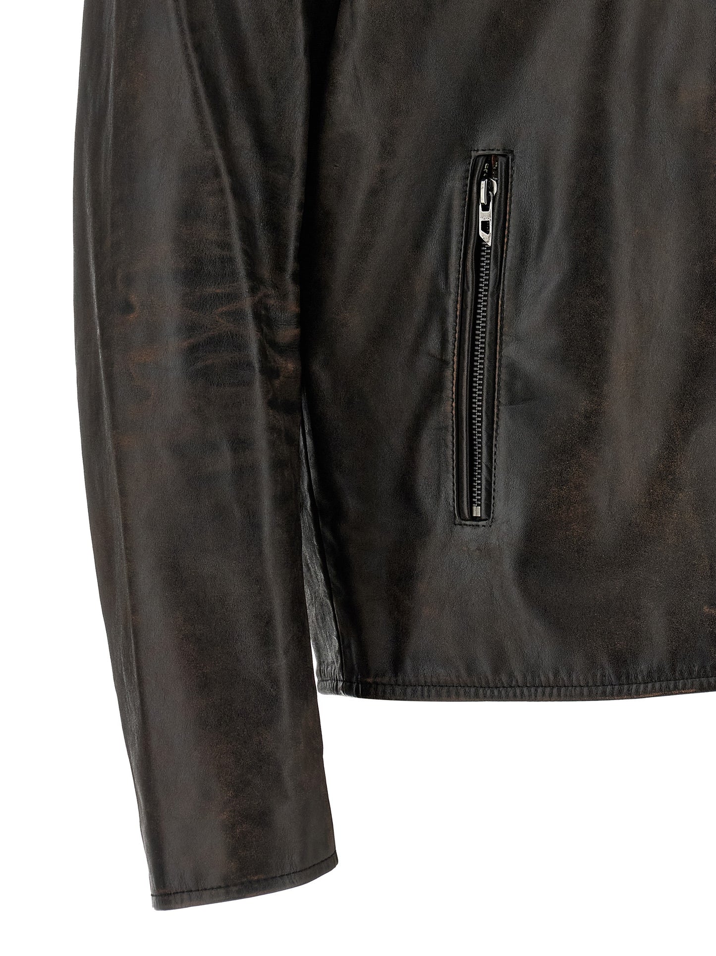 Jacket by Diesel for men in cowhide leather & viscose brown & monogram presents a impeccable silhouette, showcasing distinct pockets and a impeccable for a sophisticated finish.
