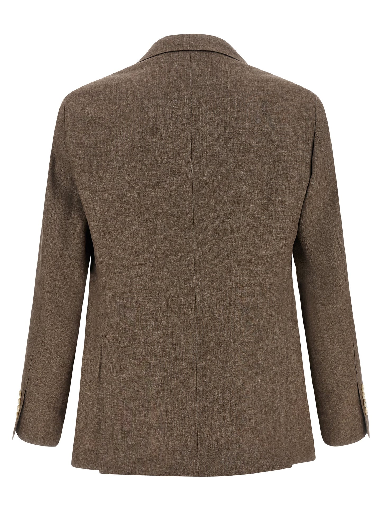 Blazer by Brunello Cucinelli for men in linen & cupro brown & horn presents a distinguished silhouette, detailed with a distinguished and distinctive for a truly sophisticated finish.
