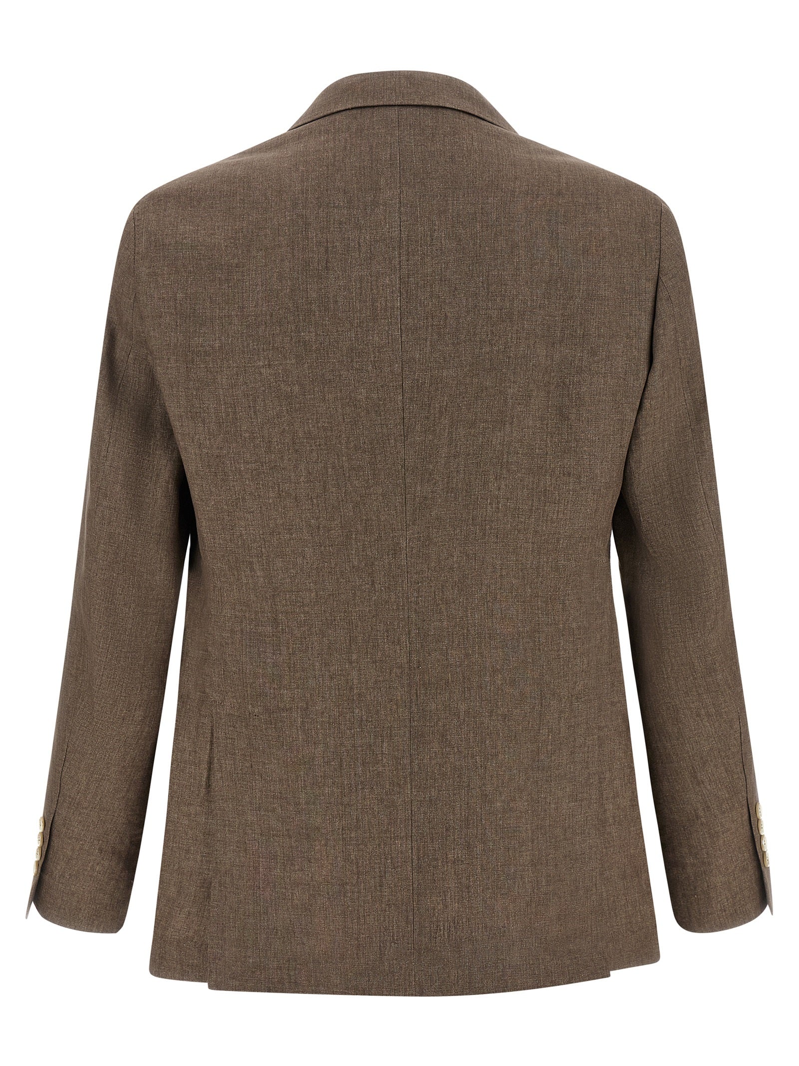 Blazer by Brunello Cucinelli for men in linen & cupro brown & horn presents a distinguished silhouette, detailed with a distinguished and distinctive for a truly sophisticated finish.