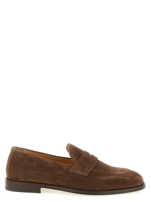 Loafer Slip-On Shoes by Brunello Cucinelli for men in tu & calfskin suede leather brown features an dynamic silhouette from the Men's TU & Calfskin Suede Leather Loafer Slip-On Shoes collection, defined by a dynamic almond toe style and for a dynamic look.
