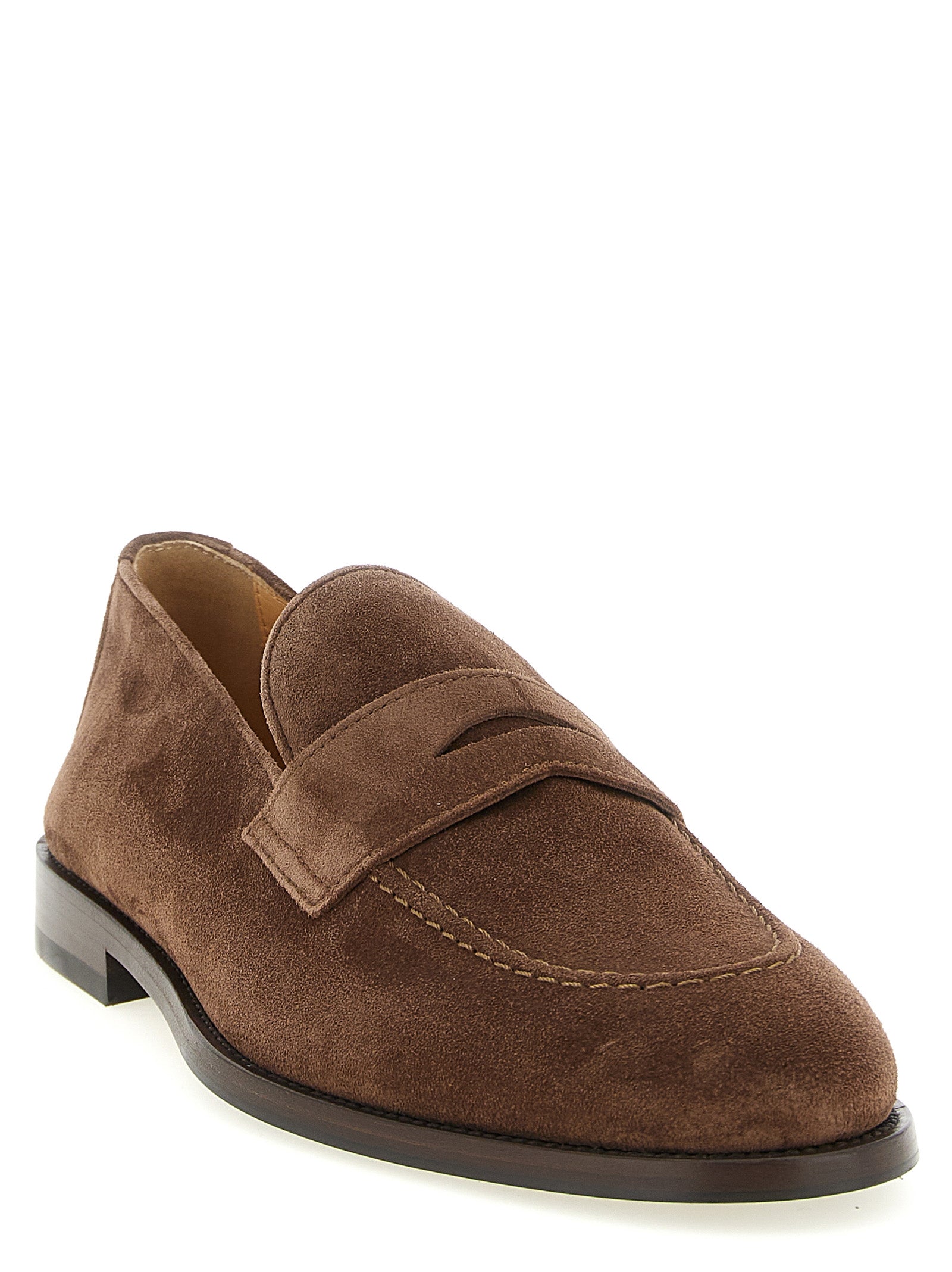 Loafer Slip-On Shoes by Brunello Cucinelli for men in tu & calfskin suede leather brown showcases a resplendent Men's TU & Calfskin Suede Leather Loafer Slip-On Shoes aesthetic, defined by its resplendent almond toe style and elegant .
