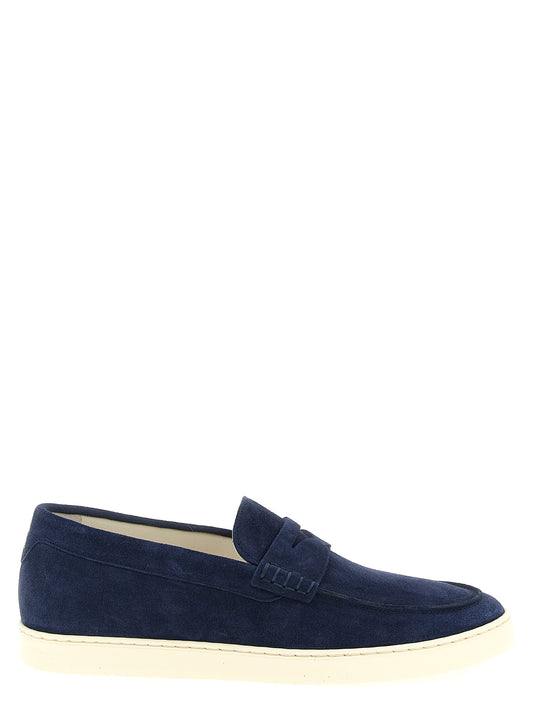 Loafer Slip-On Shoes by Brunello Cucinelli for men in latex & suede calfskin leather blue & natural showcases a resplendent Men's Latex & Suede Calfskin Leather Loafer Slip-On Shoes aesthetic, defined by its resplendent and elegant .