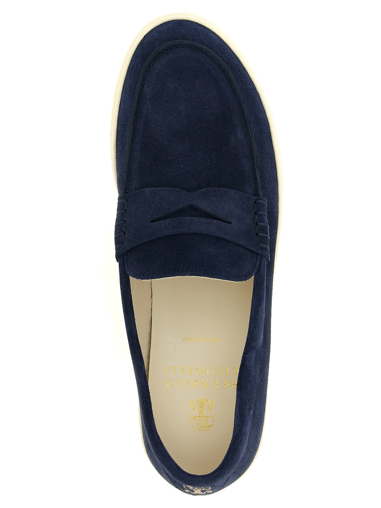 Loafer Slip-On Shoes by Brunello Cucinelli for men in latex & suede calfskin leather blue & natural showcases a impeccable silhouette as Men's Latex & Suede Calfskin Leather Loafer Slip-On Shoes, artfully designed with a impeccable and refined for a impeccable finish.