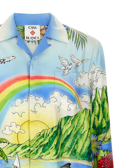 Shirt by Casablanca for men in silk twill multicolor & print features an architectural silhouette with a refined and elegant for a architectural look.