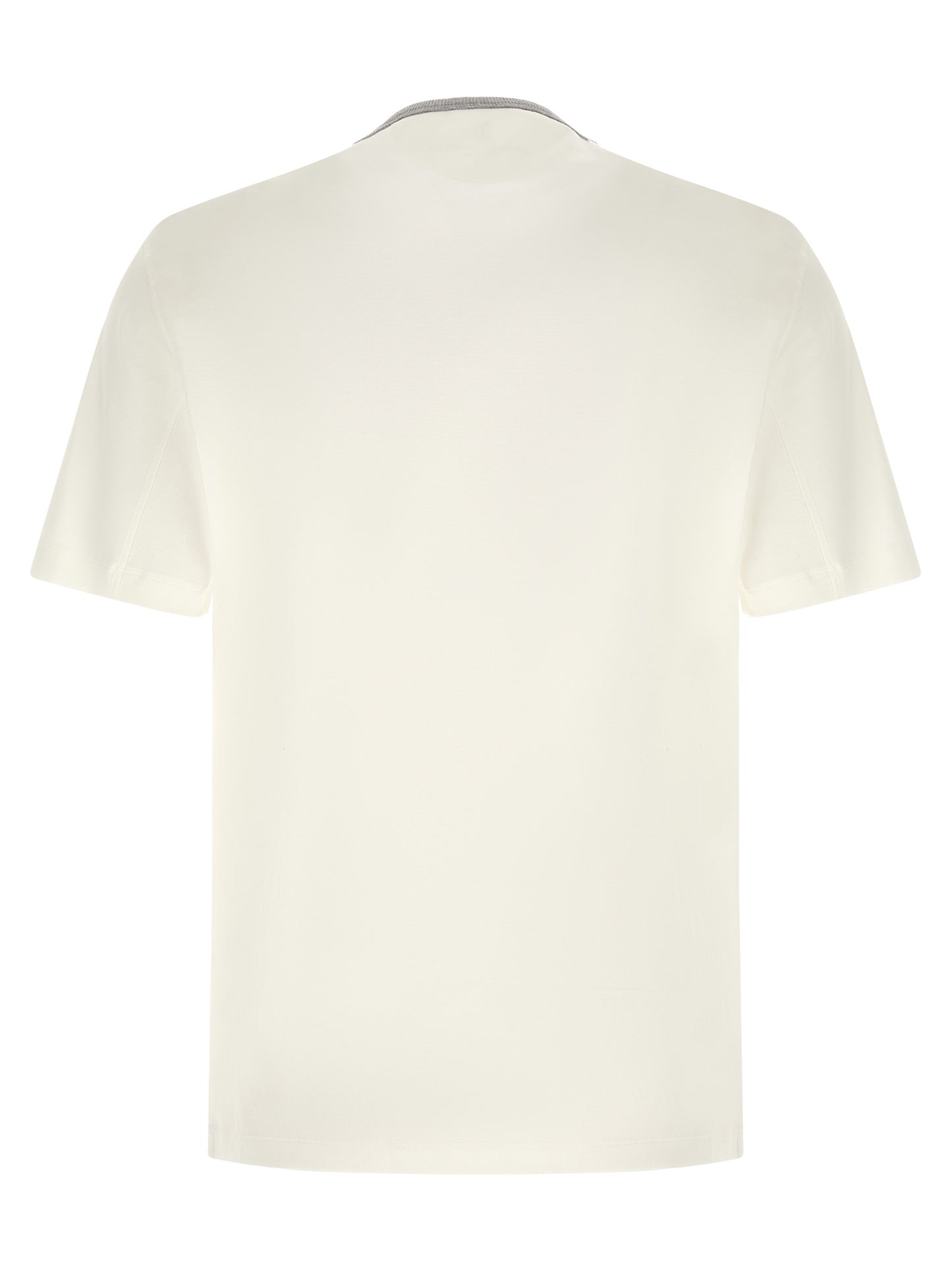 T-Shirt by Brunello Cucinelli for men in cotton white & print features an edgy silhouette, meticulously detailed with a sophisticated and for a truly edgy finish.