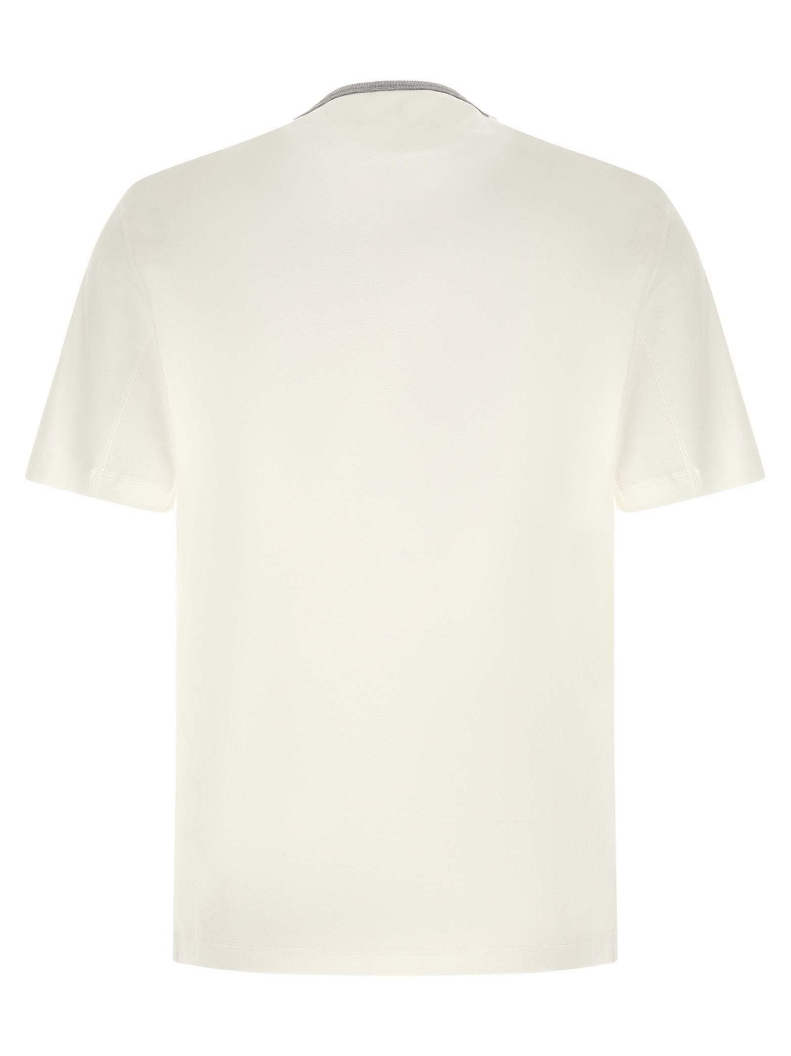 T-Shirt by Brunello Cucinelli for men in cotton white & print features an edgy silhouette, meticulously detailed with a sophisticated and for a truly edgy finish.