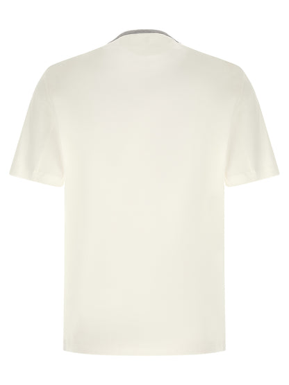 T-Shirt by Brunello Cucinelli for men in cotton white & print features an edgy silhouette, meticulously detailed with a sophisticated and for a truly edgy finish.