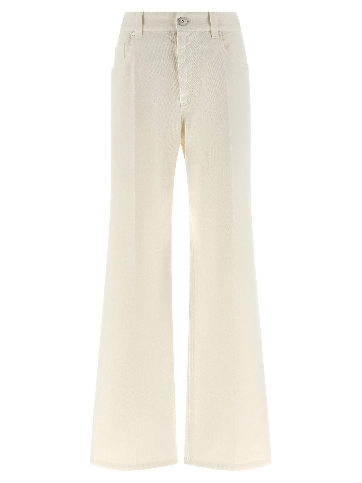 Jeans by Brunello Cucinelli for women in cotton denim white features an sophisticated and straight-leg, relaxed-fit & wide with a precise long, creating a sophisticated and sophisticated silhouette.