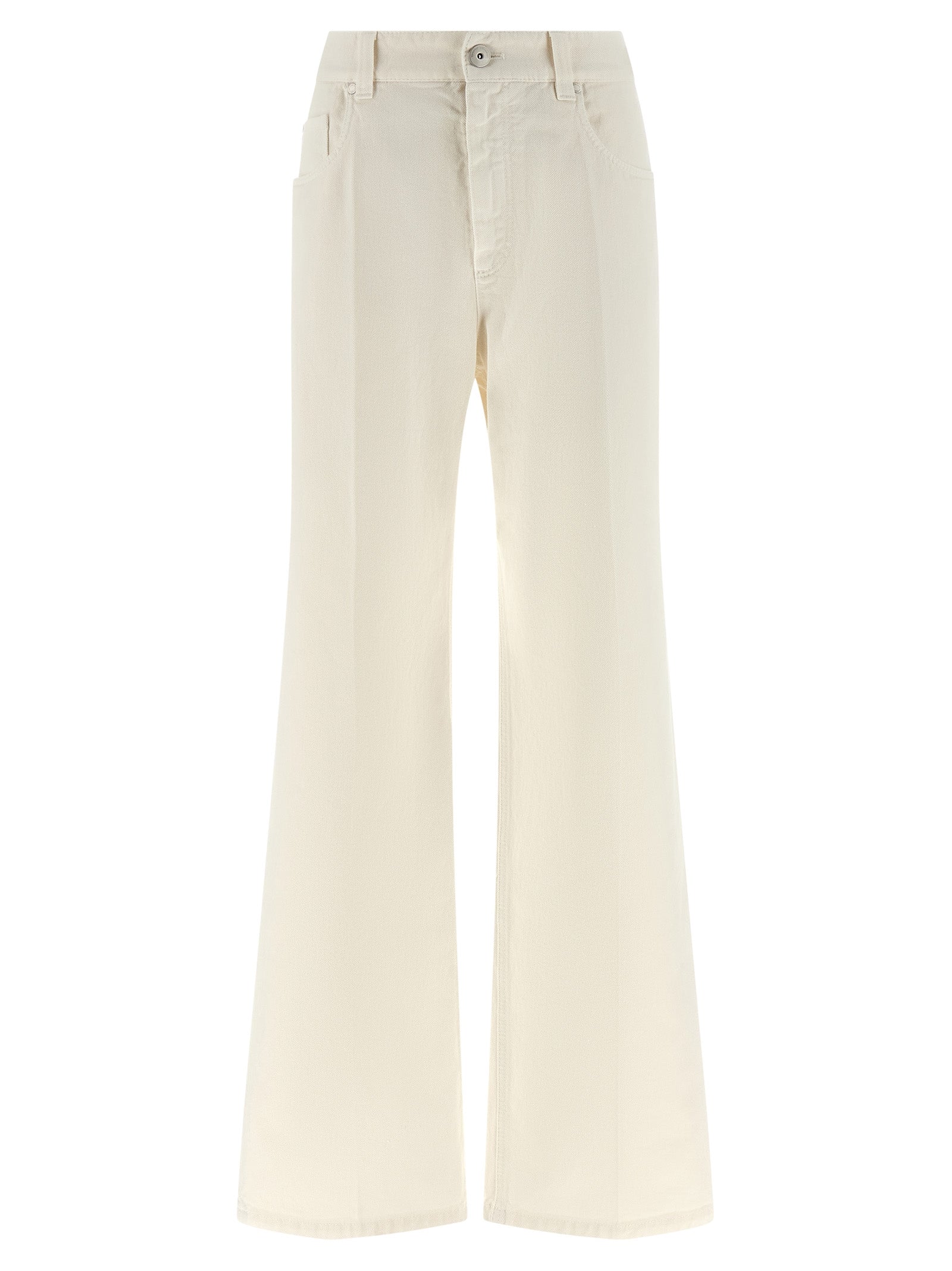 Jeans by Brunello Cucinelli for women in cotton denim white features an sophisticated and straight-leg, relaxed-fit & wide with a precise long, creating a sophisticated and sophisticated silhouette.