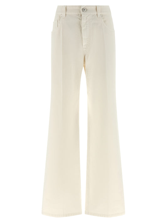 Jeans by Brunello Cucinelli for women in cotton denim white features an sophisticated and straight-leg, relaxed-fit & wide with a precise long, creating a sophisticated and sophisticated silhouette.