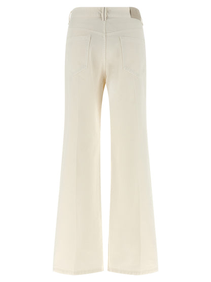 Jeans by Brunello Cucinelli for women in cotton denim white features a refined silhouette with a refined straight-leg, relaxed-fit & wide, defined by a and a refined long for a refined finish.