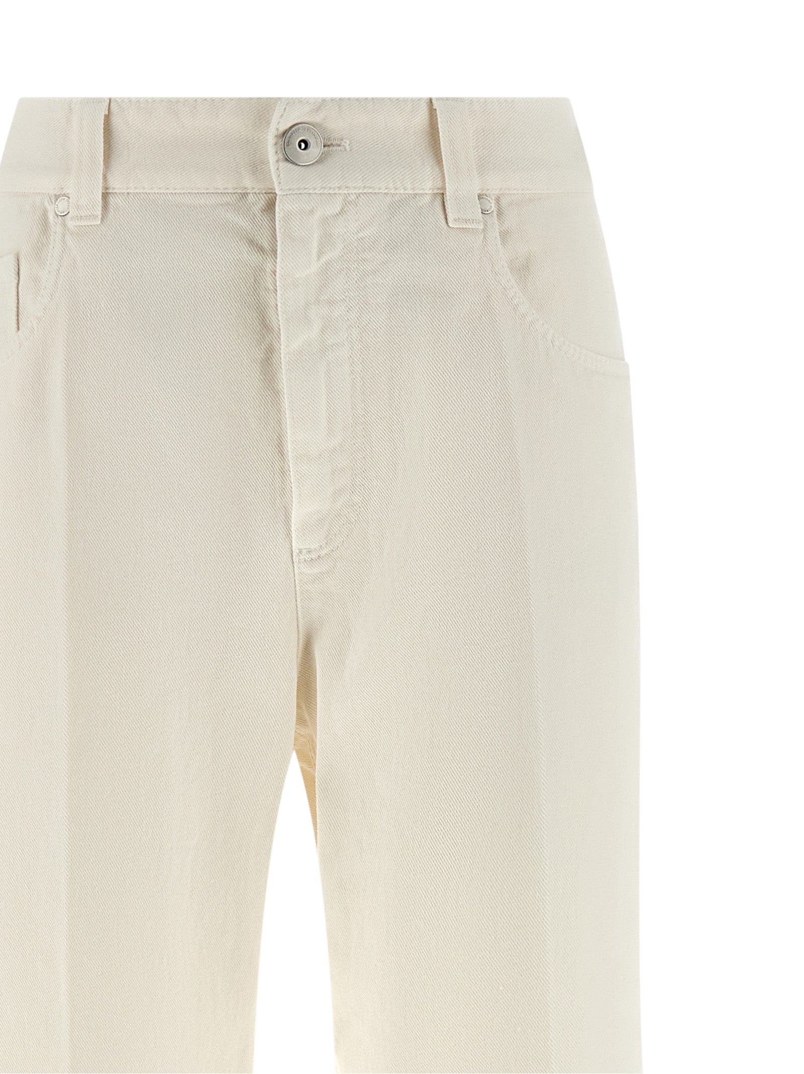 Jeans by Brunello Cucinelli for women in cotton denim white presents a refined pantology silhouette, artfully defined by a refined pantology straight-leg, relaxed-fit & wide, long, and a sophisticated .