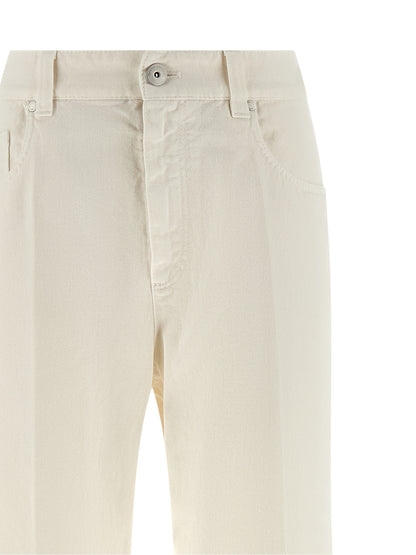 Jeans by Brunello Cucinelli for women in cotton denim white presents a refined pantology silhouette, artfully defined by a refined pantology straight-leg, relaxed-fit & wide, long, and a sophisticated .