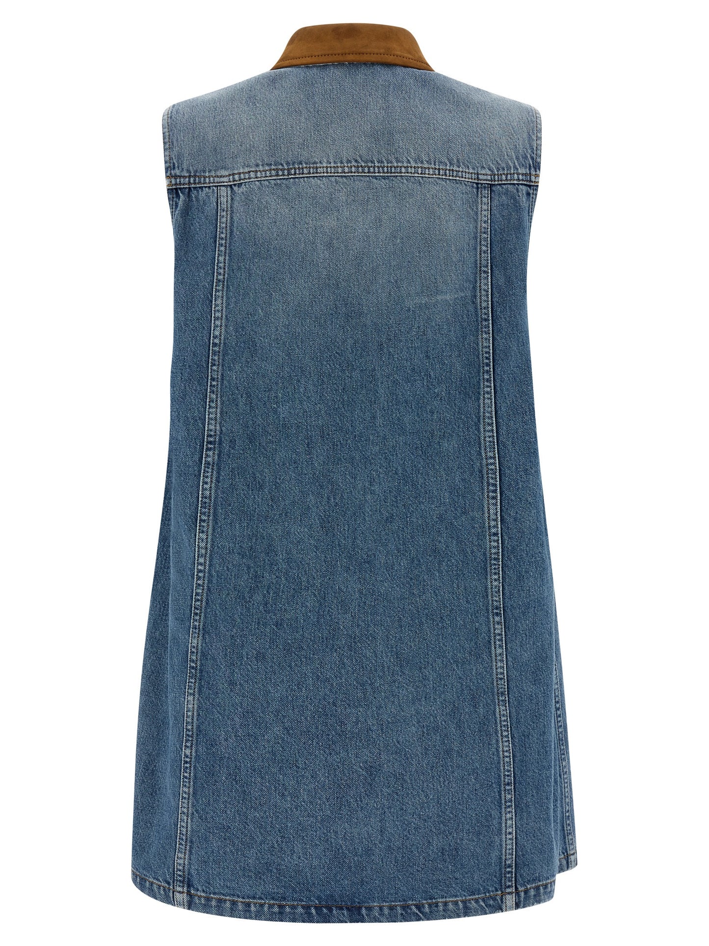 Dress by Versace for women in denim cotton & suede leather blue & signature features an magnificent silhouette, artfully detailed with a magnificent and that flows into an magnificent short mini.