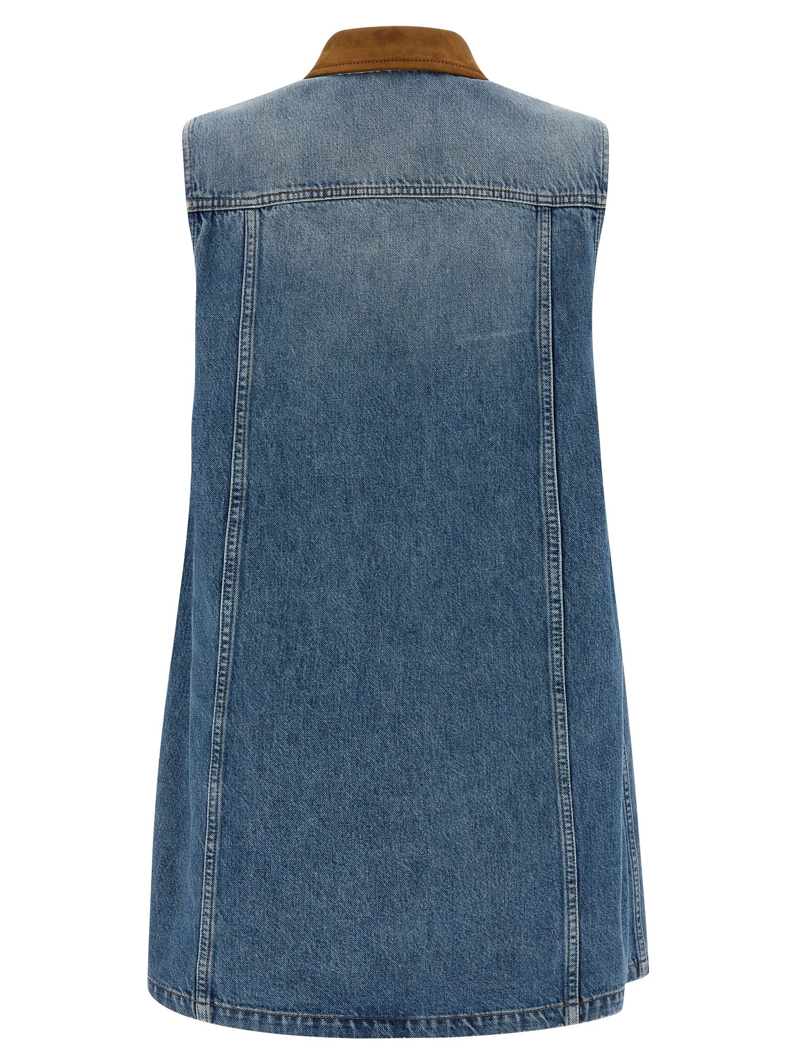 Dress by Versace for women in denim cotton & suede leather blue & signature features an magnificent silhouette, artfully detailed with a magnificent and that flows into an magnificent short mini.