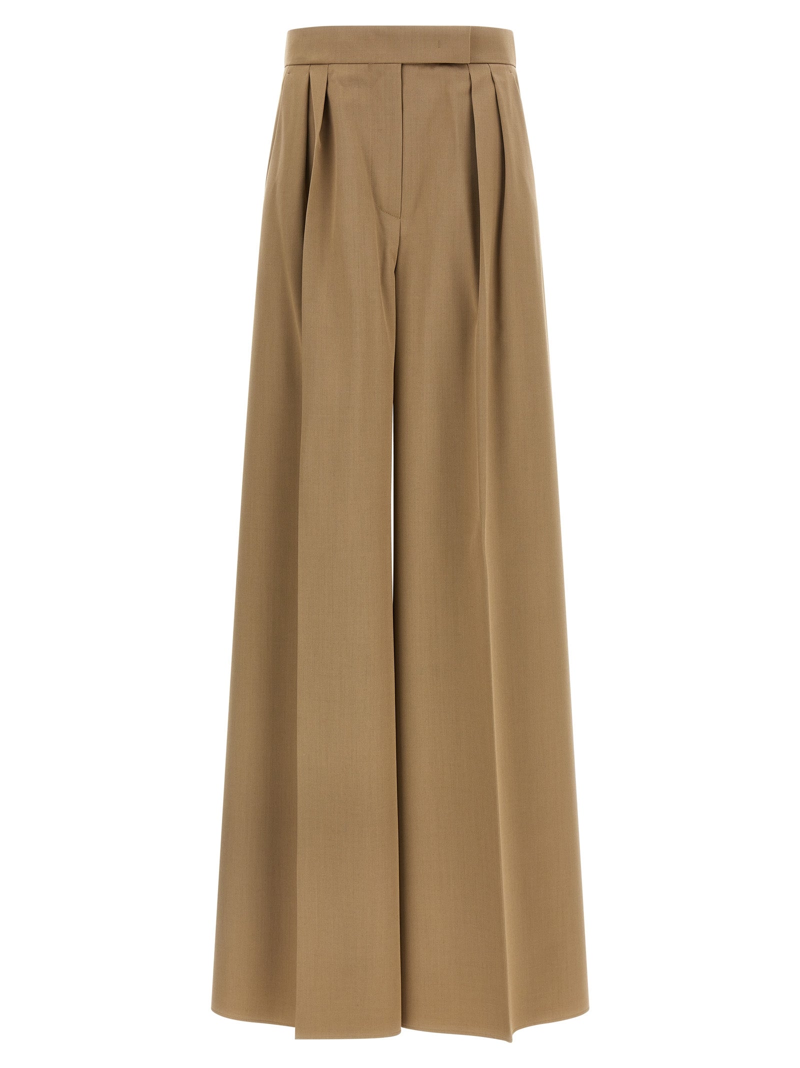 Trousers by Max Mara for women in virgin wool brown, patterned & pinstripe features an on trend silhouette, showcasing a sophisticated straight-leg, relaxed-fit & wide with a long and high rise for an on trend finish.
