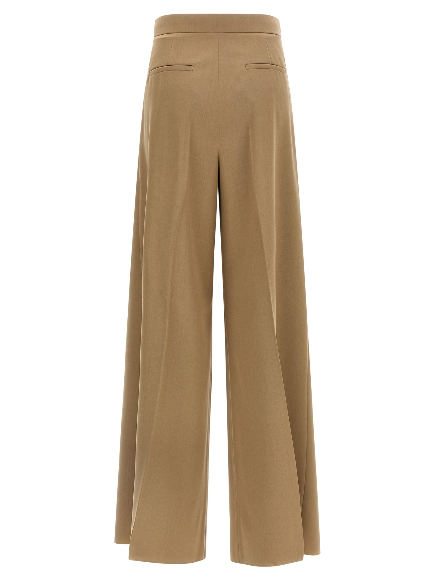 Trousers by Max Mara for women in virgin wool brown, patterned & pinstripe features a artisanal silhouette, showcasing a sophisticated straight-leg, relaxed-fit & wide with a long and high rise for a artisanal finish.