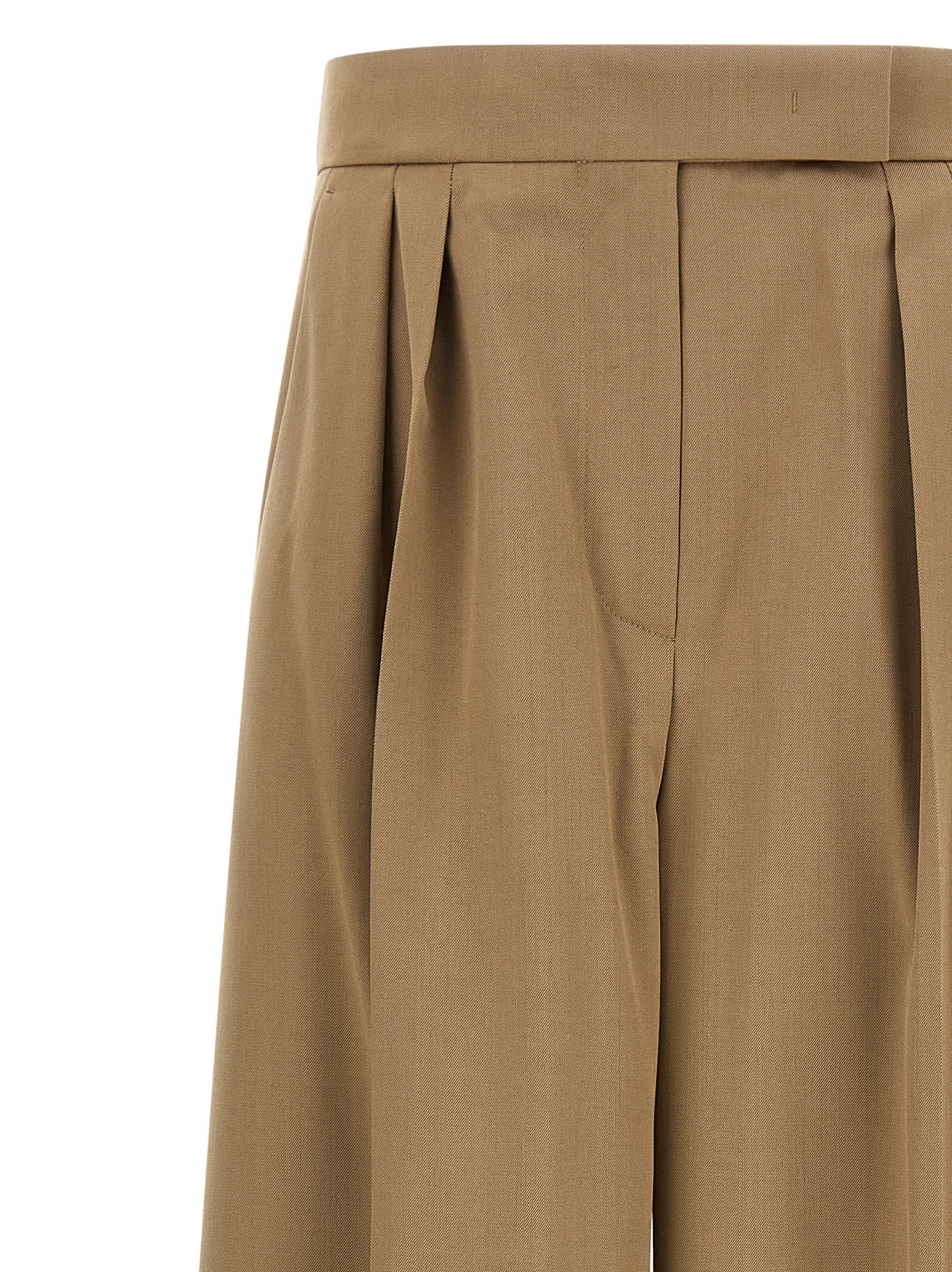 Trousers by Max Mara for women in virgin wool brown, patterned & pinstripe features an on trend silhouette, showcasing a sophisticated straight-leg, relaxed-fit & wide with a long and high rise for an on trend finish.