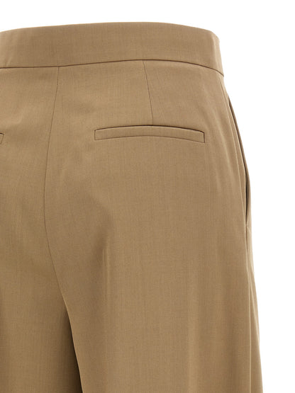 Trousers by Max Mara for women in virgin wool brown, patterned & pinstripe presents a smart silhouette, meticulously detailed with a smart straight-leg, relaxed-fit & wide, a smart long, and a smart high rise.