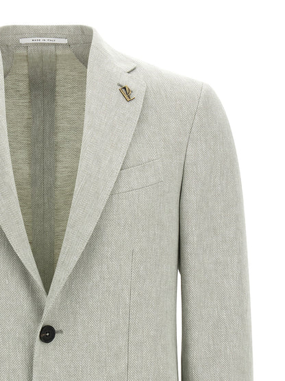 Blazer by Pal Zileri for men in polyester & linen bicolour, green, patterned & chevron features an stylish silhouette, showcasing a sophisticated and stylish for a truly stylish finish.