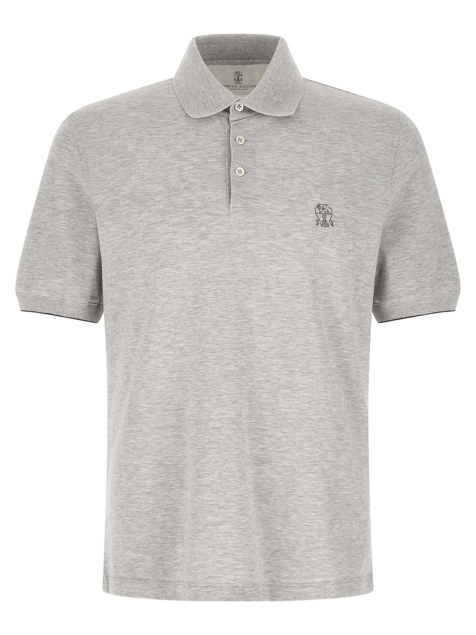 Polo Shirt by Brunello Cucinelli for men in cotton gray & jacquard showcases a sharp silhouette, detailed with a refined and sharp short-sleeve for a sophisticated finish.