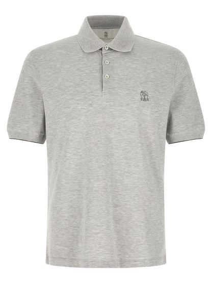 Polo Shirt by Brunello Cucinelli for men in cotton gray & jacquard showcases a sharp silhouette, detailed with a refined and sharp short-sleeve for a sophisticated finish.