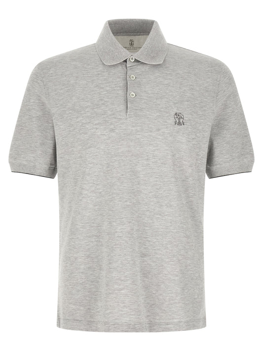 Polo Shirt by Brunello Cucinelli for men in cotton gray & jacquard showcases a sharp silhouette, detailed with a refined and sharp short-sleeve for a sophisticated finish.
