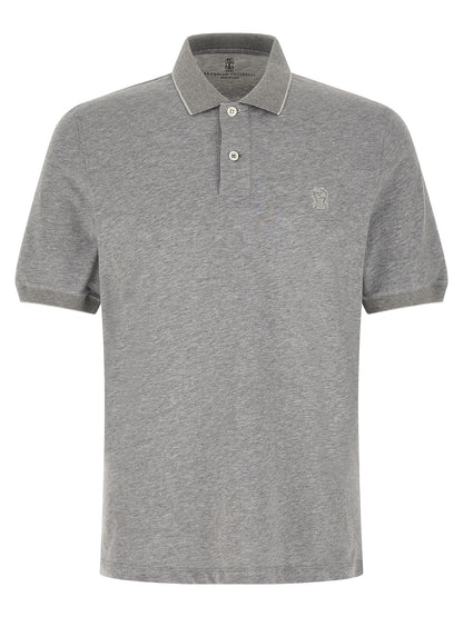 Polo Shirt by Brunello Cucinelli for men in cotton gray & signature showcases a enviable silhouette, featuring a refined and short-sleeve for a enviable finish.