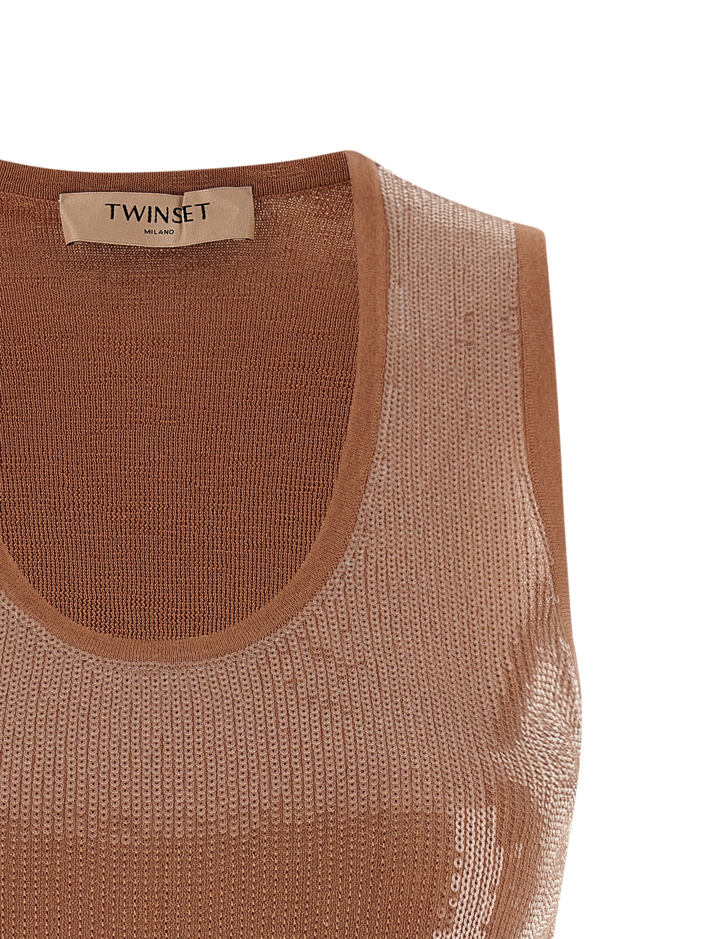 T-Shirt by Twinset for women in polyamide cotton & sequins brown & signature features an edgy silhouette, meticulously detailed with a sophisticated and round neckline for a truly edgy finish.