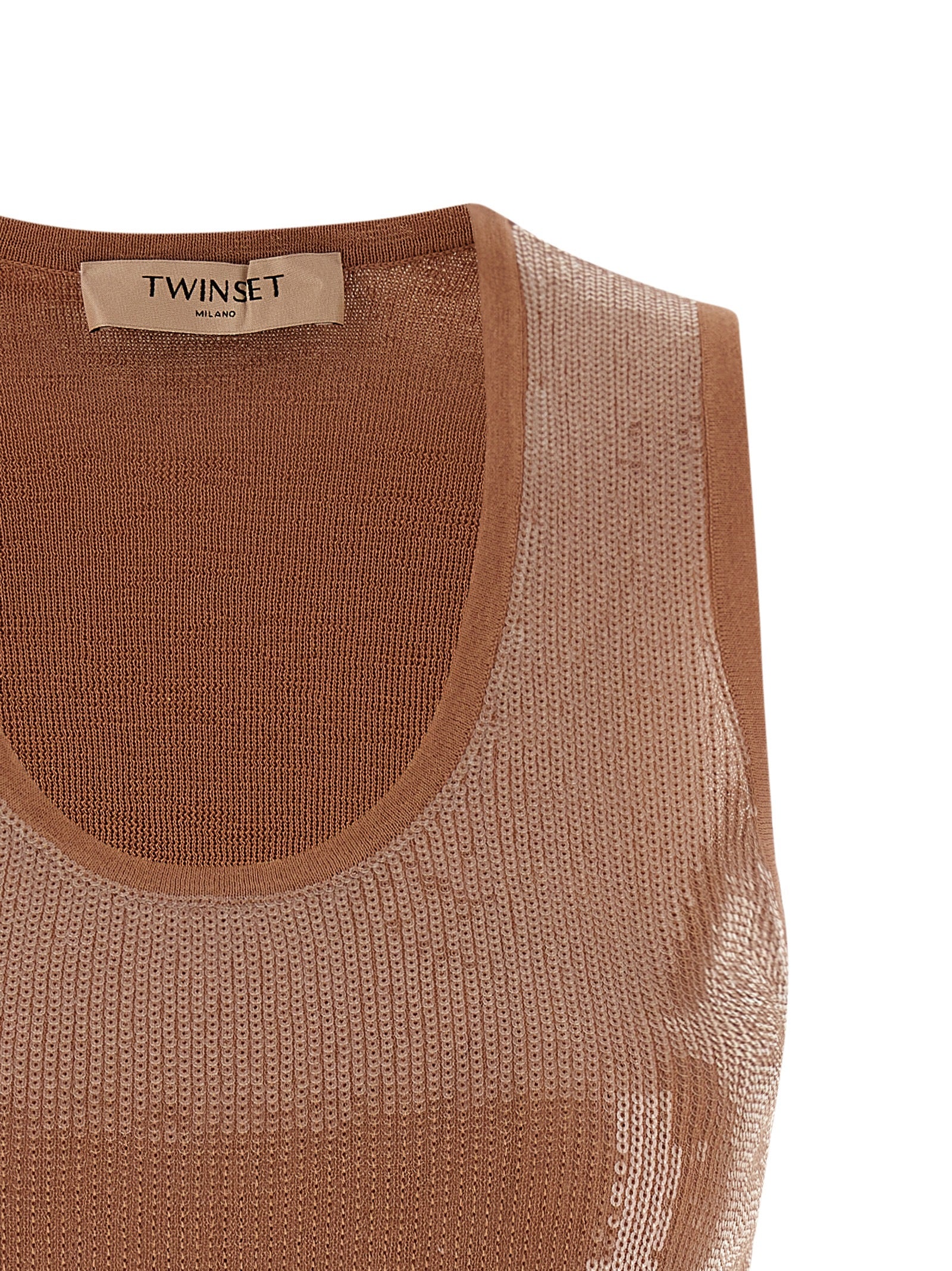T-Shirt by Twinset for women in polyamide cotton & sequins brown & signature features an edgy silhouette, meticulously detailed with a sophisticated and round neckline for a truly edgy finish.