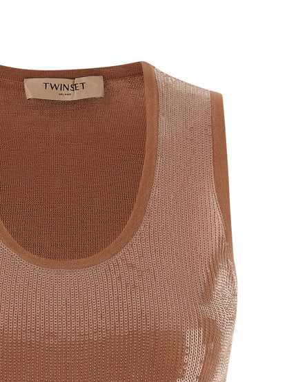 T-Shirt by Twinset for women in polyamide cotton & sequins brown & signature features an edgy silhouette, meticulously detailed with a sophisticated and round neckline for a truly edgy finish.