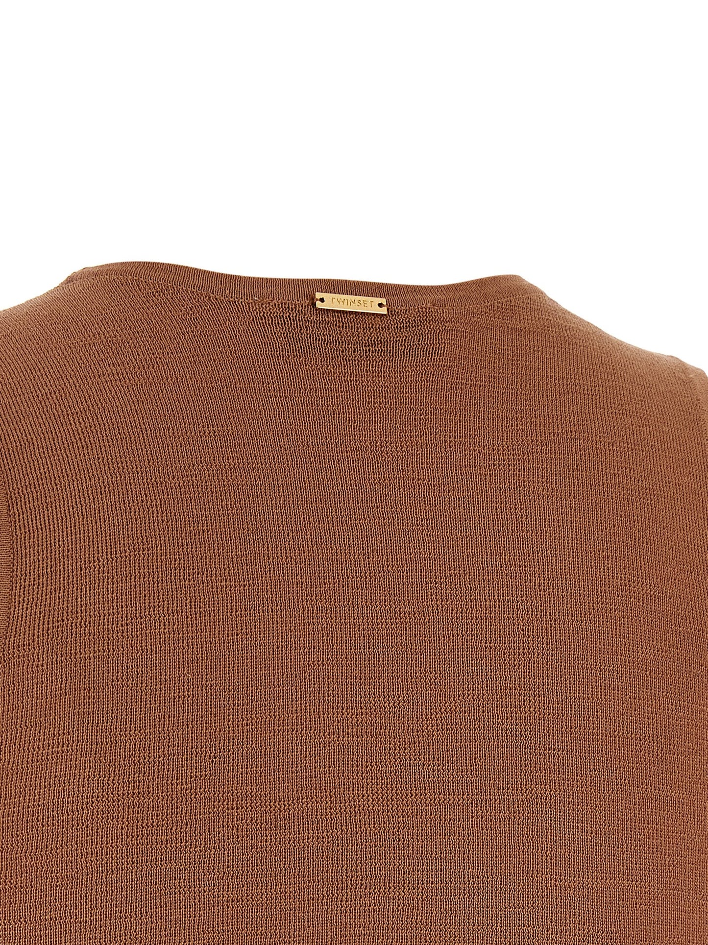 T-Shirt by Twinset for women in polyamide cotton & sequins brown & signature showcases a dramatic silhouette, elegantly detailed with a dramatic and for a truly dramatic finish.
