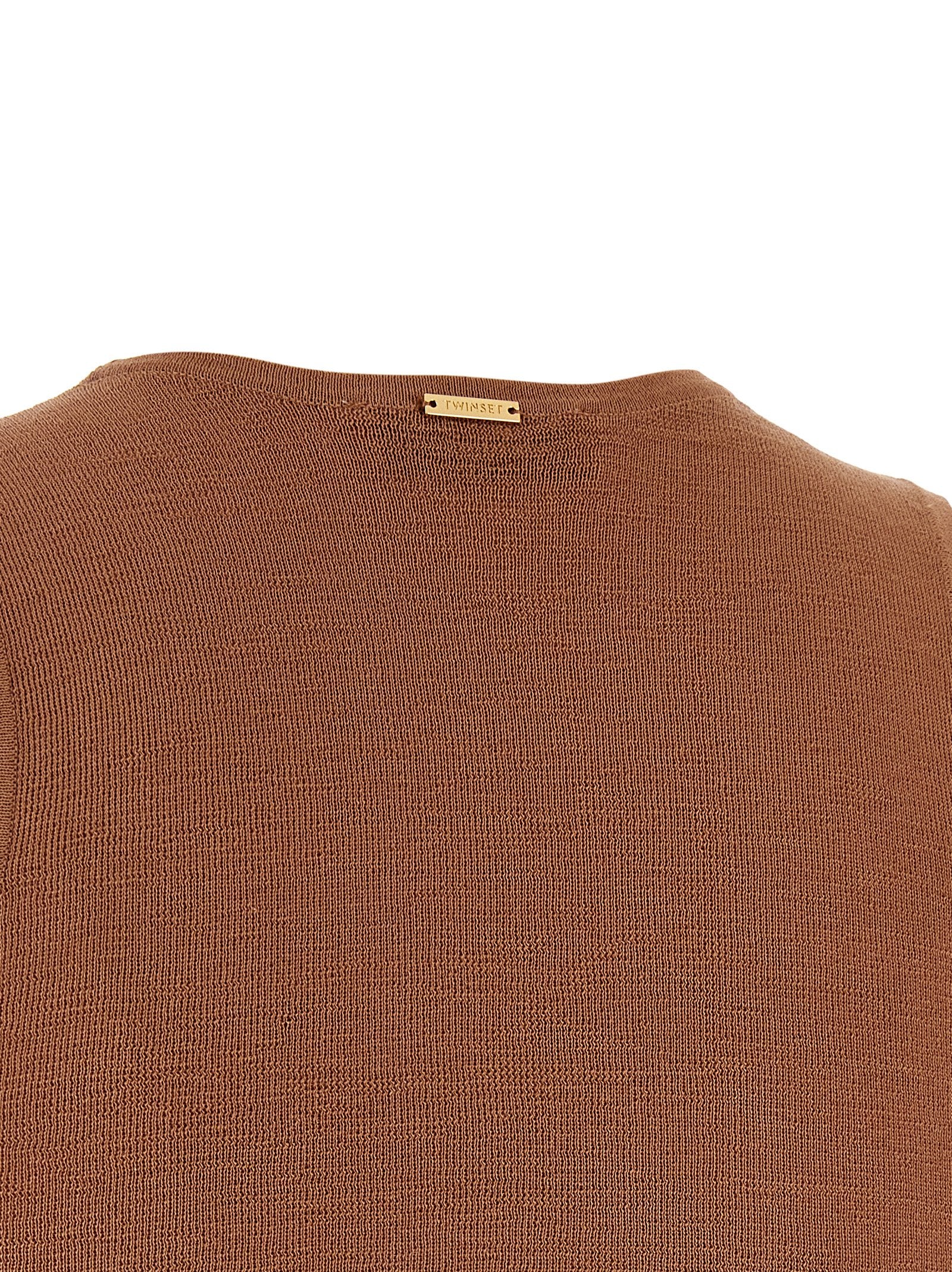 T-Shirt by Twinset for women in polyamide cotton & sequins brown & signature showcases a dramatic silhouette, elegantly detailed with a dramatic and for a truly dramatic finish.