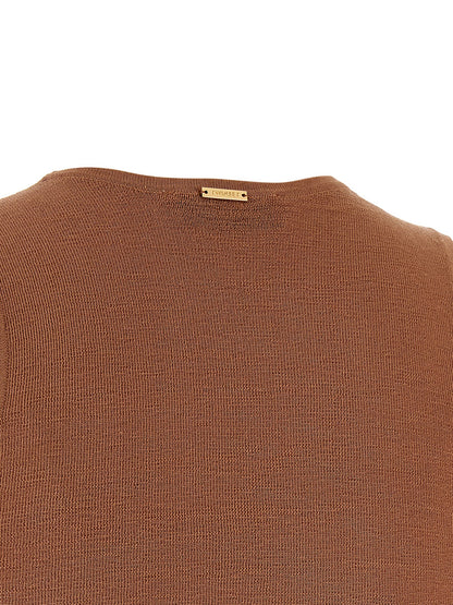 T-Shirt by Twinset for women in polyamide cotton & sequins brown & signature showcases a dramatic silhouette, elegantly detailed with a dramatic and for a truly dramatic finish.