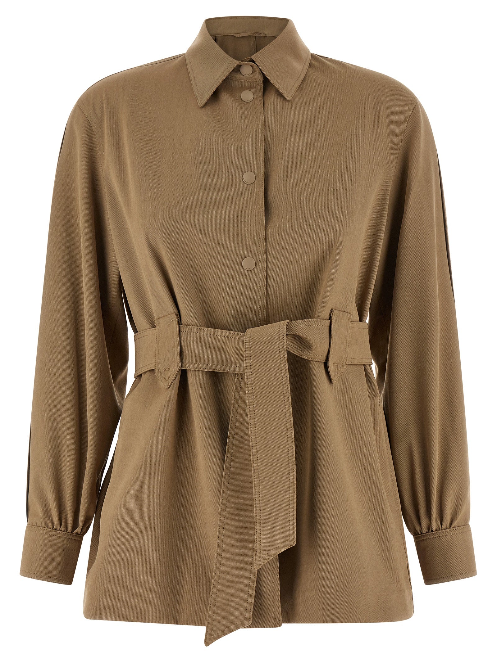 Blouse by Max Mara for women in virgin wool beige presents a discerning silhouette, showcasing a sophisticated and for a truly discerning finish.