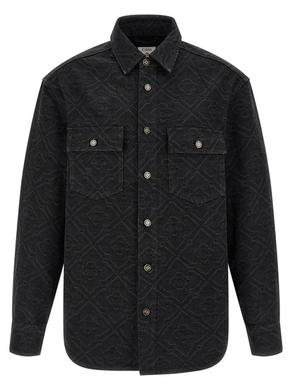 Overshirt by Casablanca for men in denim cotton black & monogram, featuring a nuanced and nuanced for a sophisticated finish.