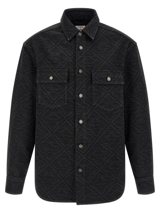 Overshirt by Casablanca for men in denim cotton black & monogram, featuring a nuanced and nuanced for a sophisticated finish.
