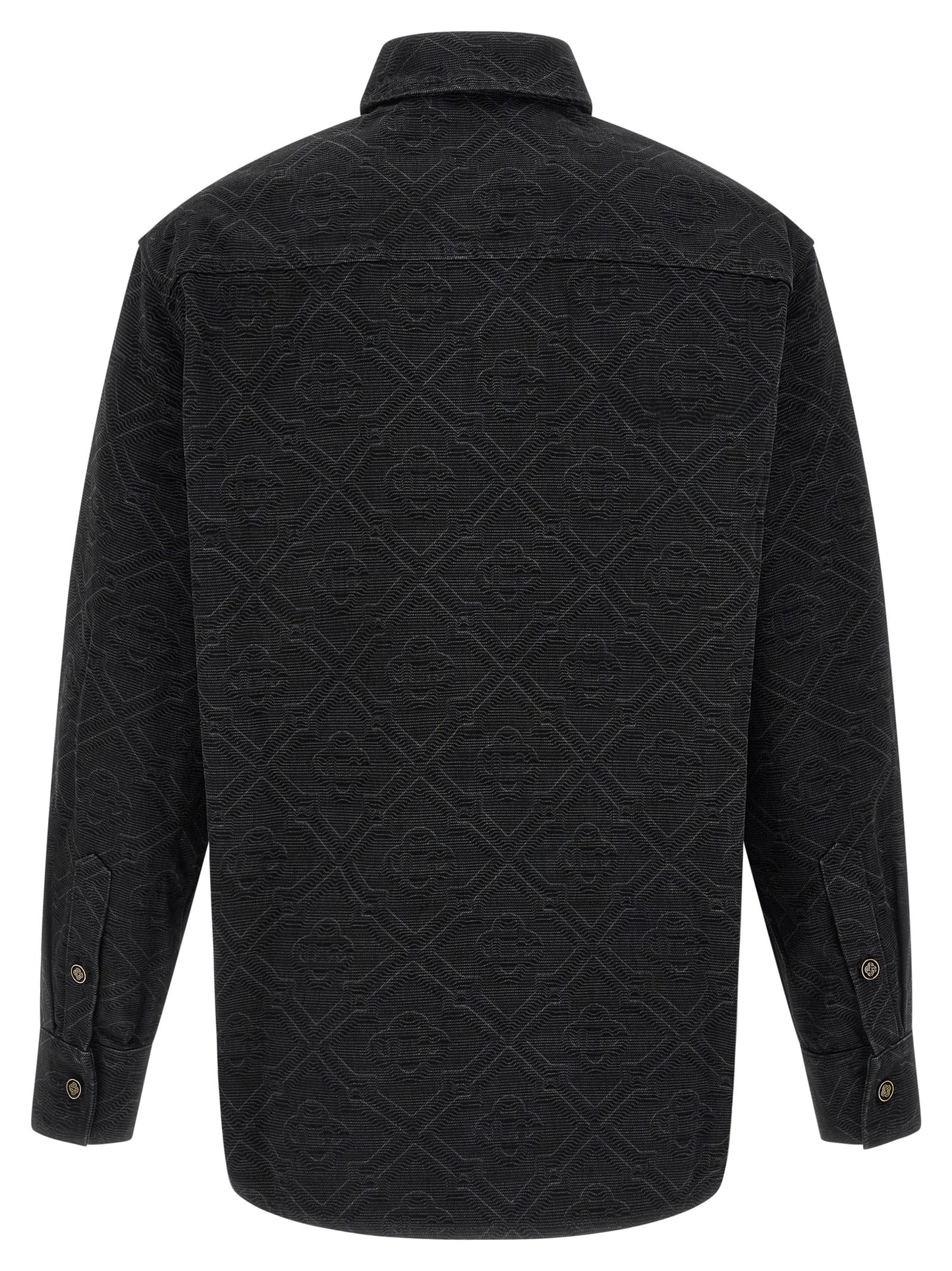 Overshirt by Casablanca for men in denim cotton black & monogram showcases a sleek silhouette, elegantly detailed with a sleek and for a sleek finish.
